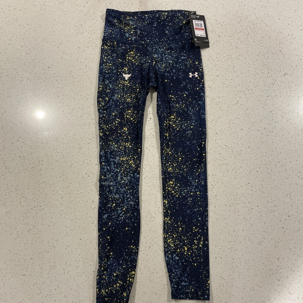 Under Armour Project Rock Leggings Size M Paint Splatter Heat Gear XS‎ NWT